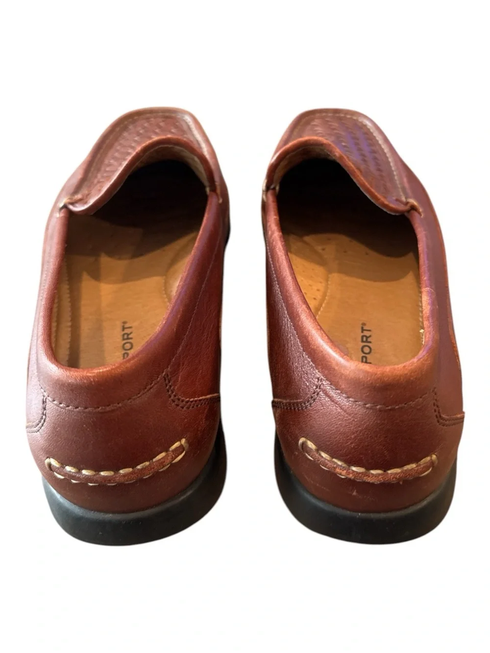Rockport Rhyder Venetian Woven Leather Comfort Loafers Cognac Size 10M